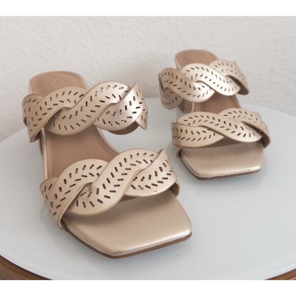 Joie Society Brownish Gold Light Bronze Sandals With Block Stacked Heel Size 8 - Picture 1 of 5